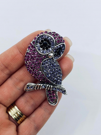 Brosa Bufnita Argintie cu cristale mov, silver, BR1100.01 [1]