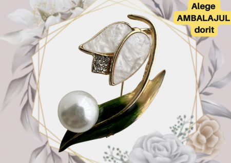 Brosa Ghiocel auriu cu perla artificiala 5x7  cm, BR23.005 [0]