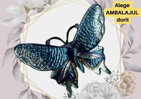 Bijuterii - Brosa Butterfly albastru-turqoaz  5x7 cm, BR23.003