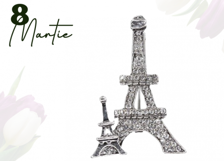 Bijuterii - Broșă cu model Turn Eiffel silver cu pietricele albe,  SC23.0854