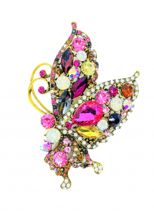 Brosa Fluture auriu cu cristale roz, 7x6 cm, BR1100.05 [0]