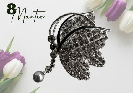 Brose cu cristale - Brosa Fluture Argintiu cu cristale gri, silver, BR1100.03