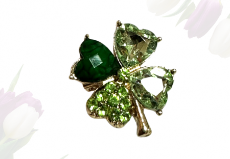 Brose cu cristale - Brosa  Trifoi cu 4 foi verde cu cristale fatetate 12134, cu ambalaj premium