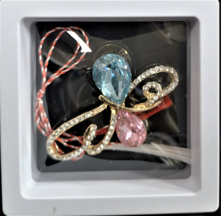 Broșă cu model Fluture cu pietre rose-aquamarine [0]