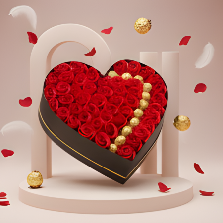 Aranjamente florale - Buchet Luxury Red 3 Aranjament cu trandafiri din sapun si praline de ciocolata Ferrero Rocher