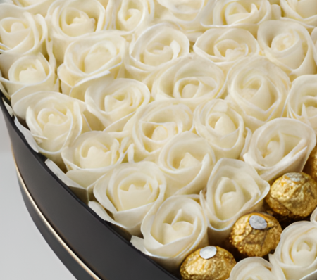 Buchet Luxury White 3 Aranjament cu trandafiri din sapun si praline de ciocolata Ferrero Rocher. [5]