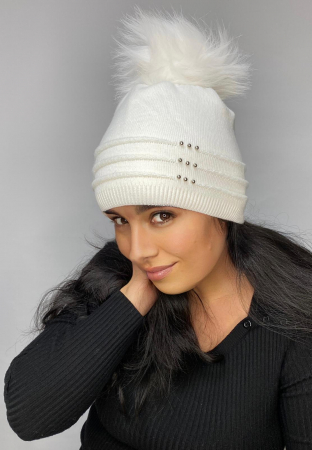 Caciula alba cu ciucure, calduroasa, dublata în interior, care acoperă urechile și fruntea VERA [0]