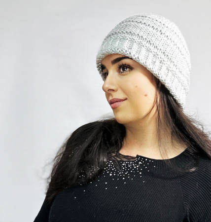 Caciula dama impletita, calduroasa si dublata în interior, HONEY gri deschis [0]