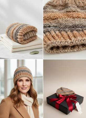 Caciula dama impletita, calduroasa si dublata în interior, HONEY maro [3]