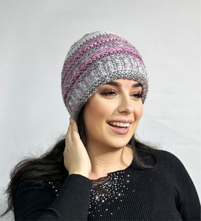 Caciula dama impletita, calduroasa si dublata în interior, HONEY mov-gri curcubeu [1]