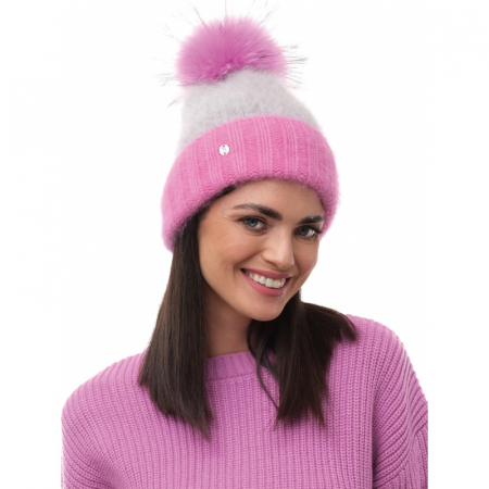 Caciula dama impletita, pufoasa, calduroasa si foarte groasa, pompona cu blanita, Galben AN23.04PNJ [0]