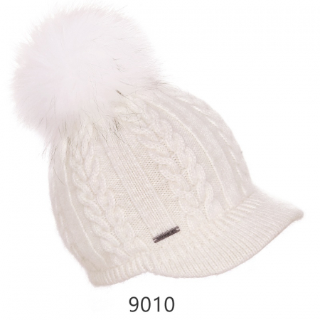 Sapca dama impletita, calduroasa si foarte groasa, pompon cu blanita naturala, alba AN23.09PNJ [1]