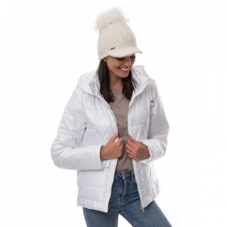 Sapca dama impletita, calduroasa si foarte groasa, pompon cu blanita naturala, alba AN23.09PNJ [2]