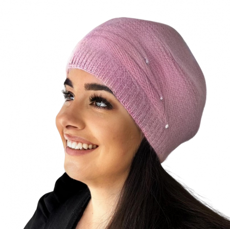 Caciula dama stil bereta CARLA  din angora, pufoasa, marime 58-60, culoare roz [1]