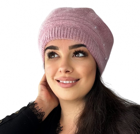 Fashion - Caciula dama stil bereta CARLA  din angora, pufoasa, marime 58-60, culoare roz