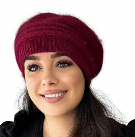 Caciula dama stil bereta CARLA  din angora, pufoasa, marime 58-60, culoare visiniu [0]