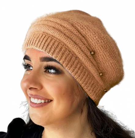 Caciula dama stil bereta CARLA  din angora, pufoasa, marime 58-60, culoare crem [0]