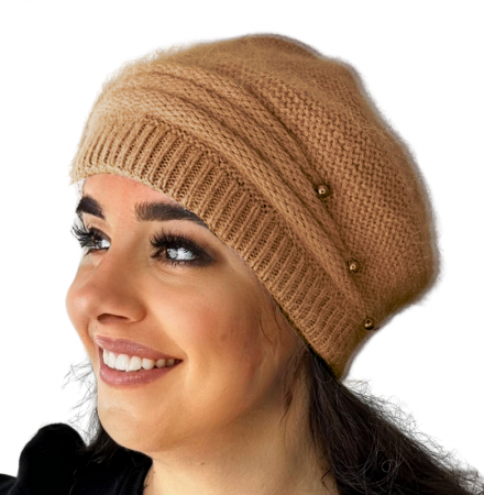 Caciula dama stil bereta CARLA  din angora, pufoasa, marime 58-60, culoare crem [1]