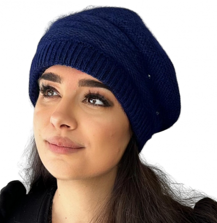 Caciula dama stil bereta CARLA  din angora, pufoasa, marime 58-60, culoare bleomarin [1]