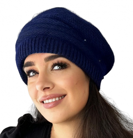 Caciula dama stil bereta CARLA  din angora, pufoasa, marime 58-60, culoare bleomarin [0]