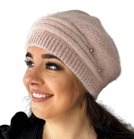 Caciuli si palarii dama - Caciula dama stil bereta CARLA  din angora, pufoasa, marime 58-60, culoare capuccinno inchis