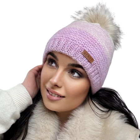 WINTER Collection - Căciulă de damă DARIA – model de iarnă cu pompon, interior polar, tricot moale și foarte călduroasă