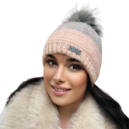 WINTER Collection - Căciulă de damă DARIA – model de iarnă cu pompon, interior polar, tricot moale și foarte călduroasă
