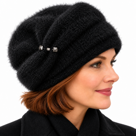 Caciuli si palarii dama - Caciula de dama modelul MIRA din angora, marime 58-60, captuseala din polar, culoare  NEAGRA MIR_02