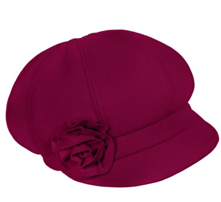 Caciula de dama stil bereta cu cozoroc si floricica 100% lana, marime universala TTS23.03.AP2307 BORDO Rabionek Polonia [1]