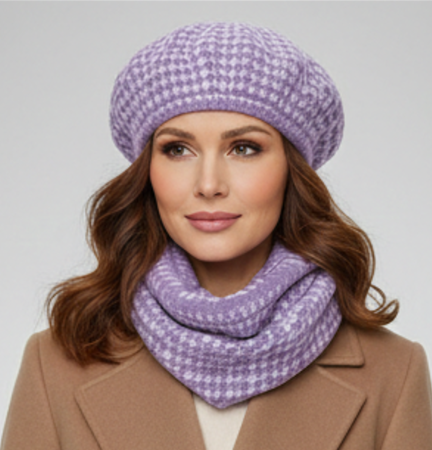 Caciula de dama stil bereta cu fular asortat, marime universala, culoare mov,  KDZ22.01-4005, Polonia [0]