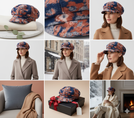 Caciula de dama stil bereta EMILIA cu cozoroc 100% lana,ala TTO22.01.T042 Rabionek Polonia [4]