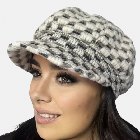 Caciula de dama stil bereta EMILIA cu cozoroc 100% lana, marime universala TTO22.01.K01 gri  Rabionek Polonia [1]