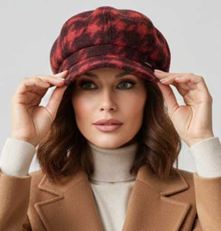 Caciula de dama stil bereta EMILIA cu cozoroc 100% lana, marime universala TTO22.01.TO18 Rabionek Polonia [1]