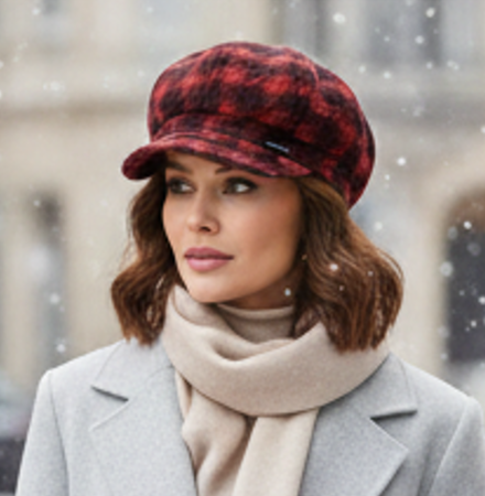 Caciula de dama stil bereta EMILIA cu cozoroc 100% lana, marime universala TTO22.01.TO18 Rabionek Polonia [4]