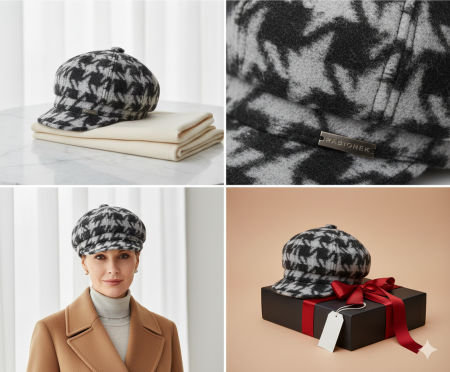 Caciula de dama stil bereta EMILIA cu cozoroc 100% lana  TTO22.01.T017 Rabionek Polonia [3]