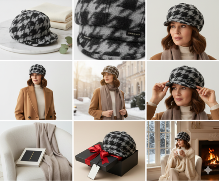 Caciula de dama stil bereta EMILIA cu cozoroc 100% lana  TTO22.01.T017 Rabionek Polonia [2]