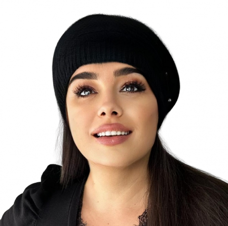 Caciula dama stil bereta CARLA  din angora, pufoasa, marime 58-60, culoare neagra [0]