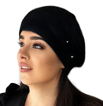 Caciula dama stil bereta CARLA  din angora, pufoasa, marime 58-60, culoare neagra [2]