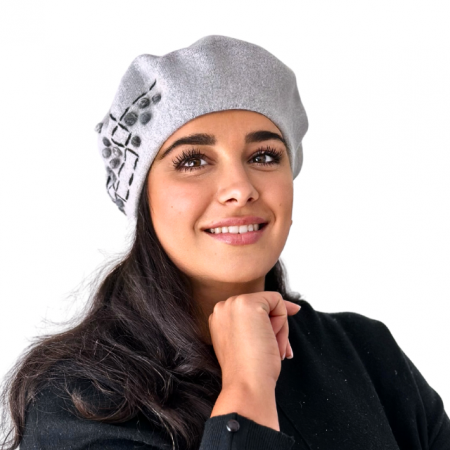 Caciula de dama stil bereta gri 100% lana, marime universala  BM22.02.G01 [0]