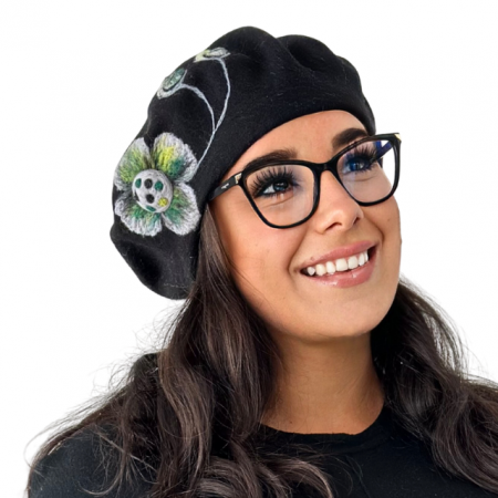 Caciula de dama stil bereta neagra 100% lana, marime universala  BM22.03, Polonia [1]