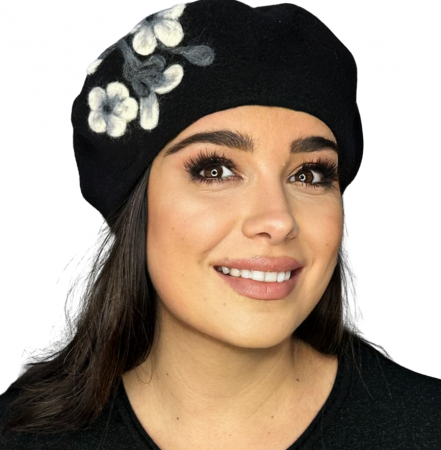 Caciula de dama  TINA stil bereta rosie 100% lana, marime universala  BM24.01.111  negru [0]