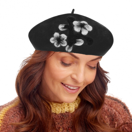 Caciula de dama  TINA stil bereta rosie 100% lana, marime universala  BM24.01.111  negru [1]