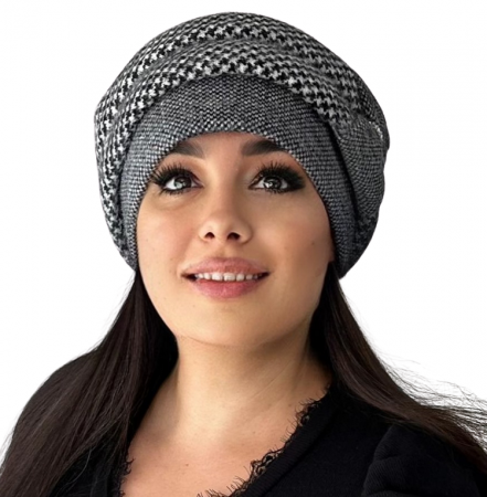 Caciula eleganta de dama Ema din angora, marime  58-69 universala, culoare alb negru [1]