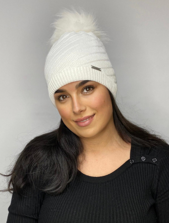 Caciula alba cu ciucure pufos, calduroasa, dublata în interior BELLA [0]