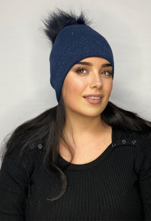 Caciula bleomarin cu sclipici si ciucure pufos, calduroasa, dublata în interior BELLA [0]