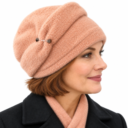 Caciuli si palarii dama - Caciula de dama modelul MIRA din angora, marime 58-60, captuseala din polar, culoare PEACH  MIR_01
