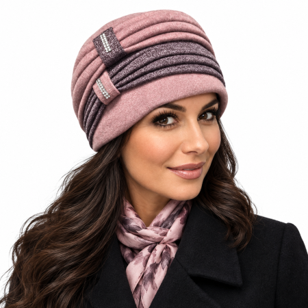 Caciula rafinata de dama Amalia din angora, marime universala, captuseala din polar, culoare  roz pudra AMR117 [2]