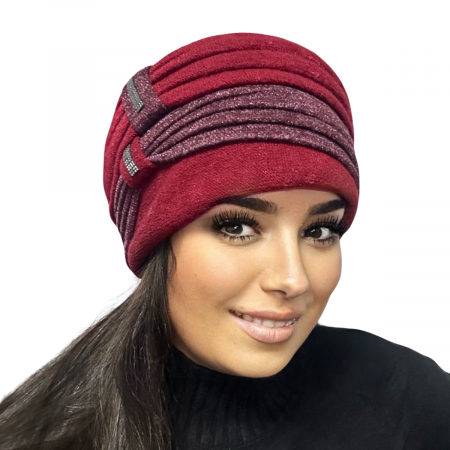 Fashion - Caciula rafinata de dama Amalia din angora, marime universala, captuseala din polar, culoare rosu wine AMRW118