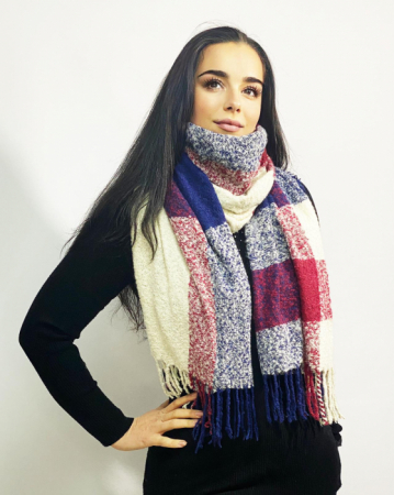 Cadoul perfect de Crăciun - Eșarfă de damă din cashmere cu lână și vâscoză,și mănuși din material textil, catifelat, bleumarin [2]