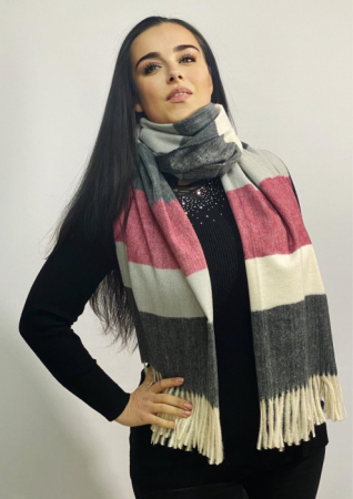Cadoul perfect de Crăciun - Eșarfă de damă din cashmere cu lână și vâscoză,și mănuși din material textil, catifelat, negru cu bordo [4]